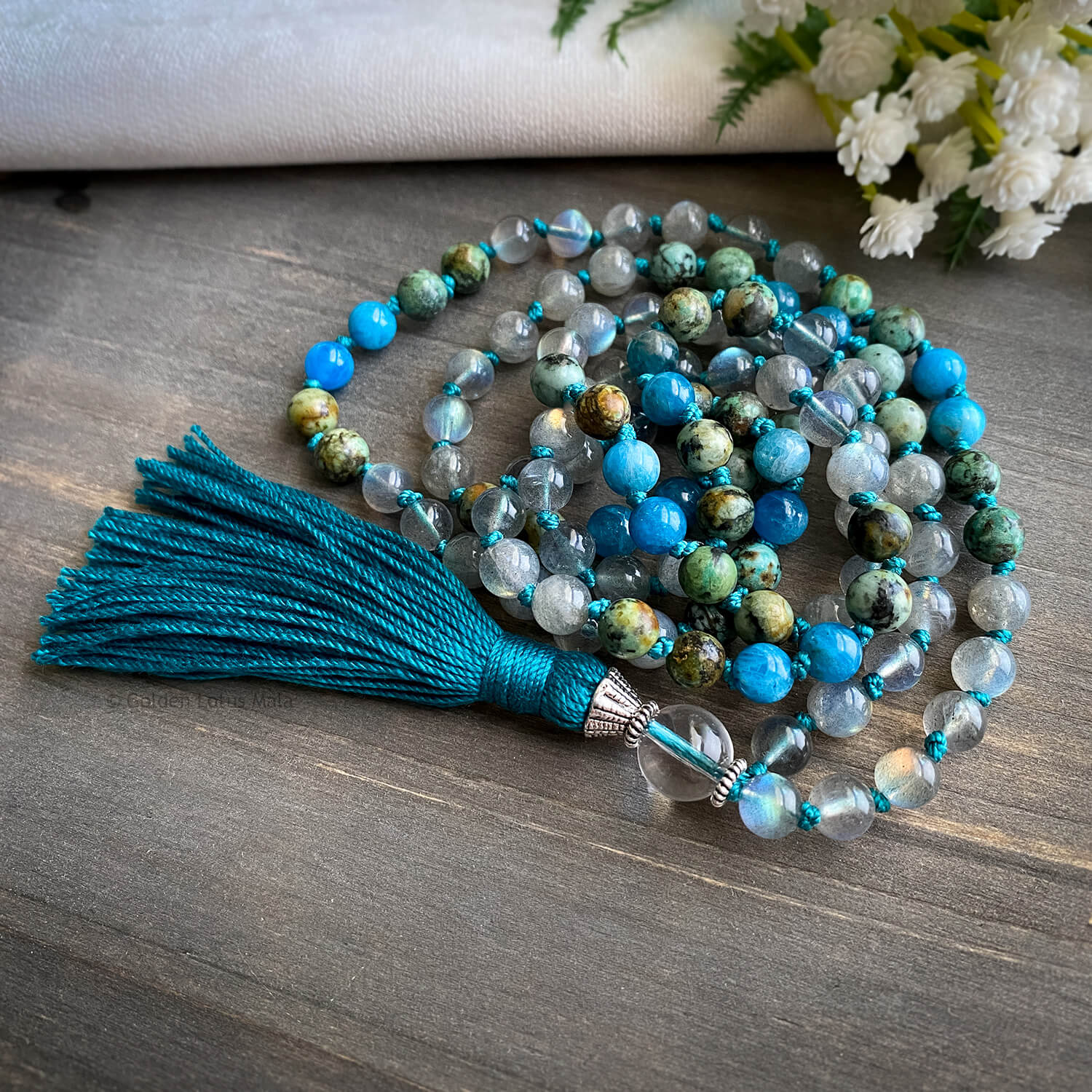 Mala Beads 108, hotsell Mala Necklace, Jade Lepidolite Apatite Amethyst Fluorite Dumortierite Jasper Gemstone Necklace, Bohemian Jewelry, Spiritual