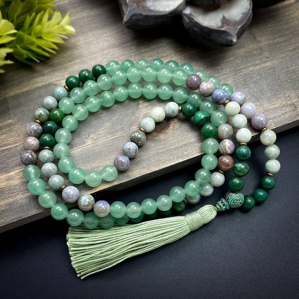 Aventurine Mala Necklace | ABUNDANCE | Mala Tassel Necklace, Mala Beads Necklace, Mala Prayer Beads, Yoga order Jewelry, Chakra Mala