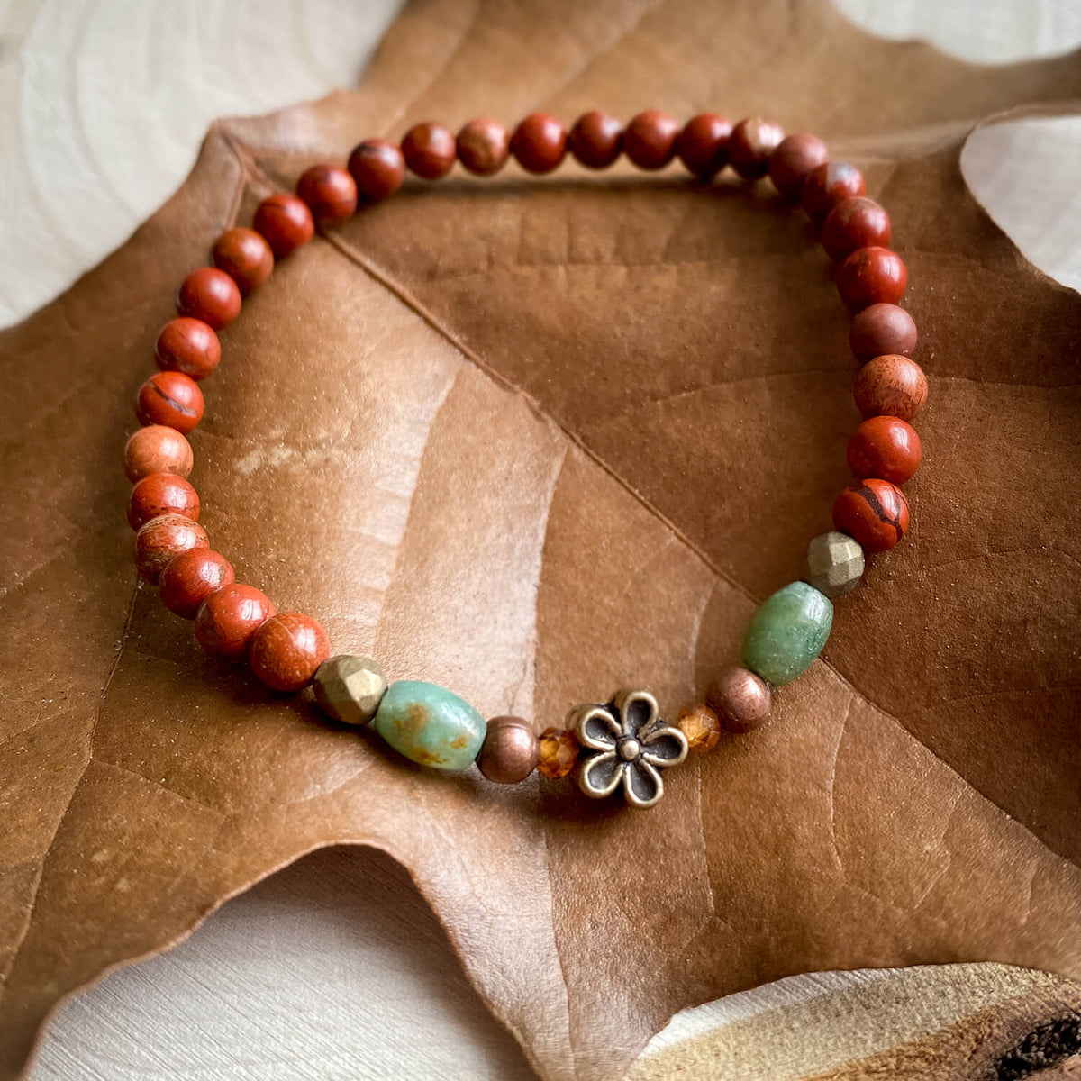 Womens Amber, Citrine, & Carnelian Mala Bracelet