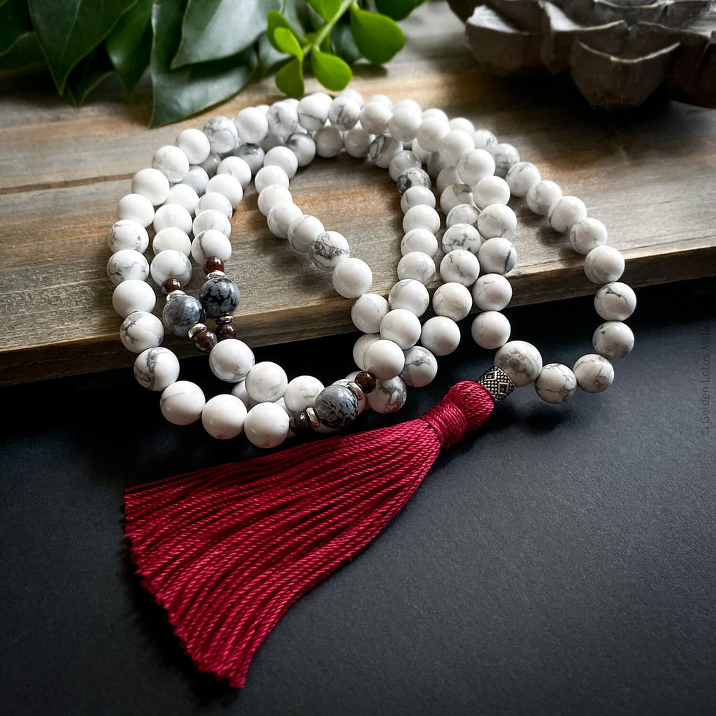 White Howlite 108 deals Mala Beads Necklace-Natural White Gemstone Healing Necklace