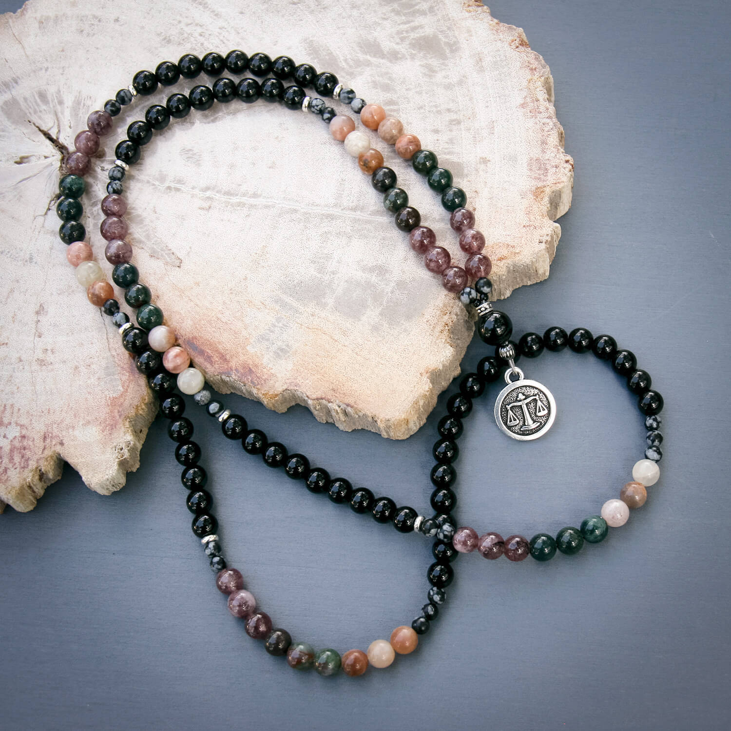 Libra Mala - Bloodstone, Lepidolite, Moonstone