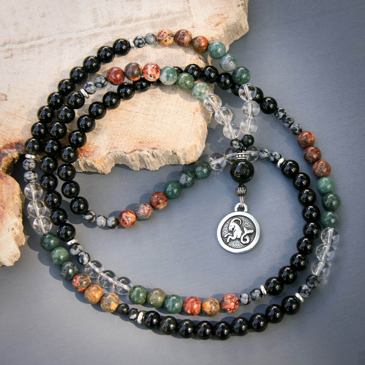 Capricorn Mala - Jasper, Quartz, Moss Agate