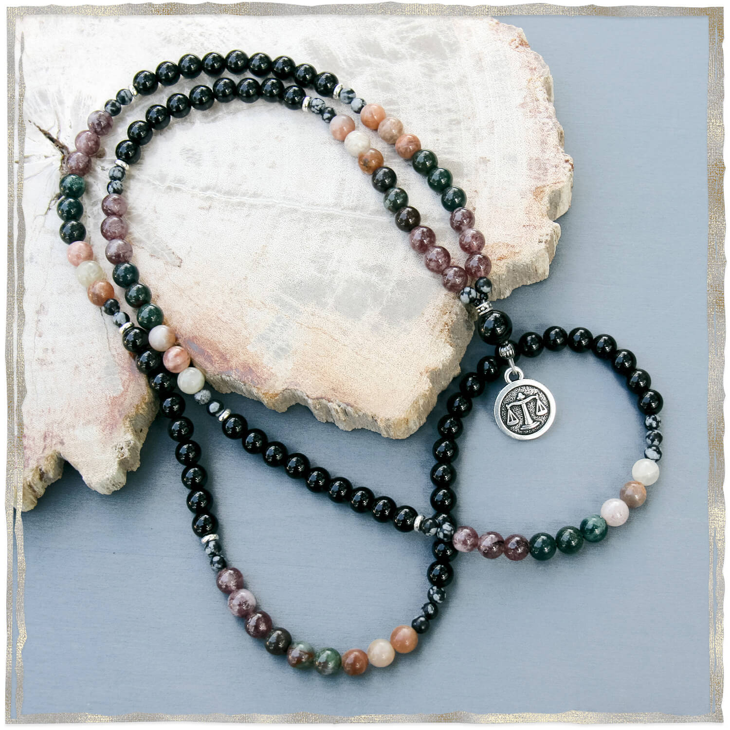 Libra Gemstone Necklace: Bloodstone, Lepidolite, Moonstone