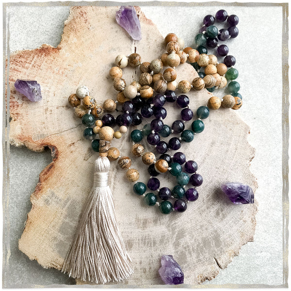 Amethyst and Faceted Jasper Mala – Middle Moon Malas