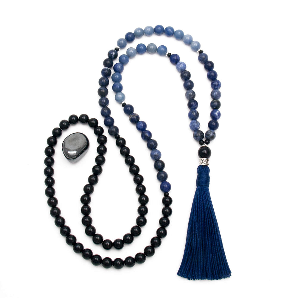 Sodalite & Aventurine Confidence Mala Necklace - Golden Lotus Mala